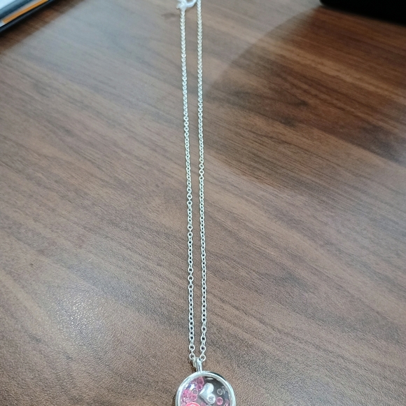 Silver and Pink Breast Cancer Awareness Necklace - Picture 4 of 5